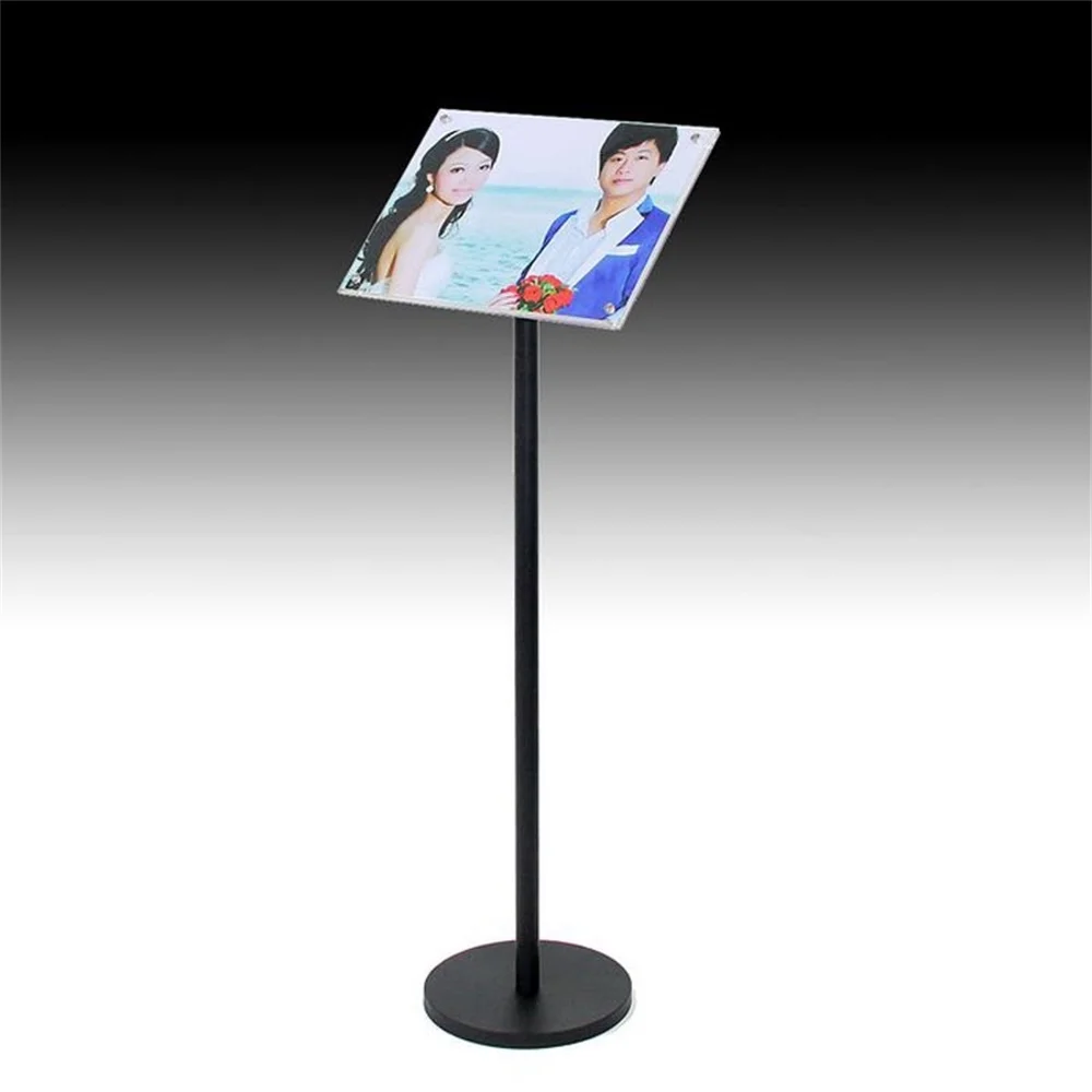 A4 Floor Poster Stand Metal Pedestal Sign Display Holder Floor Banner Stand With Clear Acrylic Photo Frames Hotel Signage Rack