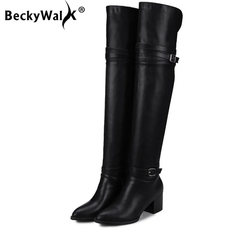 Большой размер 43 женские облегающие высокие сапоги из искусственной кожи теплые