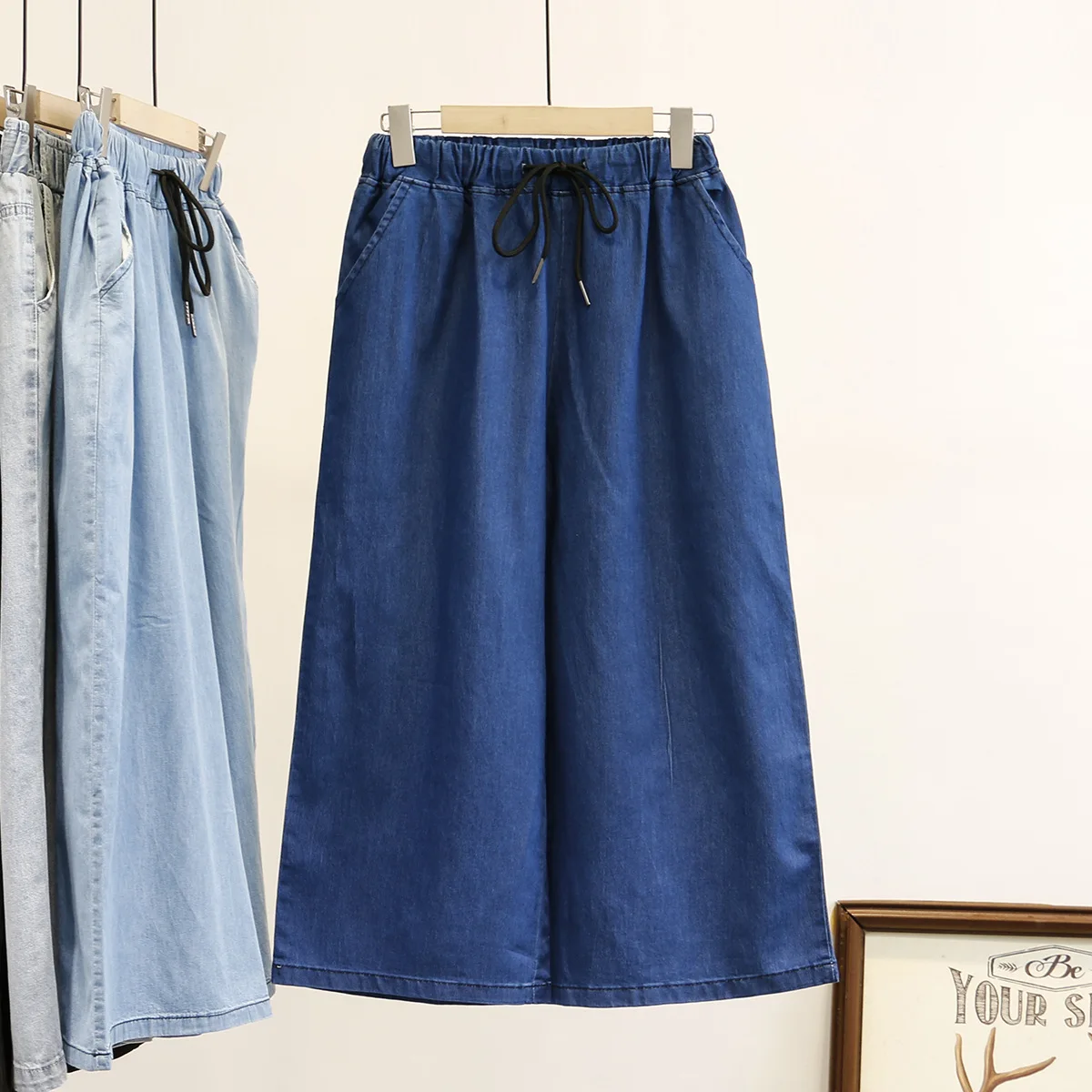 Женские летние джинсы женские широкие брюки Стрейчевые из тенсельной джинсовой