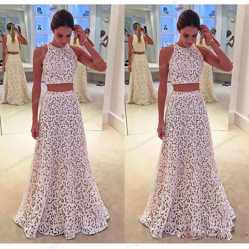 

White and Royal Blue Satin A Line Evening Dresses Two Pieces Lace Applique Prom Dresses Party Formal Gowns