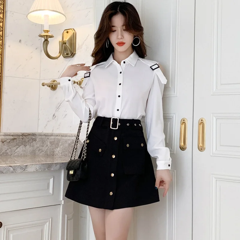 

Sweet Black Womens Skirt Female Mini A-line Belt Elegant Bottom Women Female Vestido Lady 2021 Fashion Women Clothes OWK205010