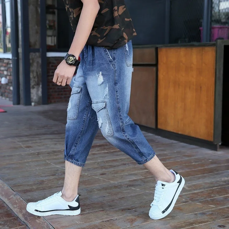 Харадзюку корейские свободные рваные ковбойские джинсы весна лето мода тонкие