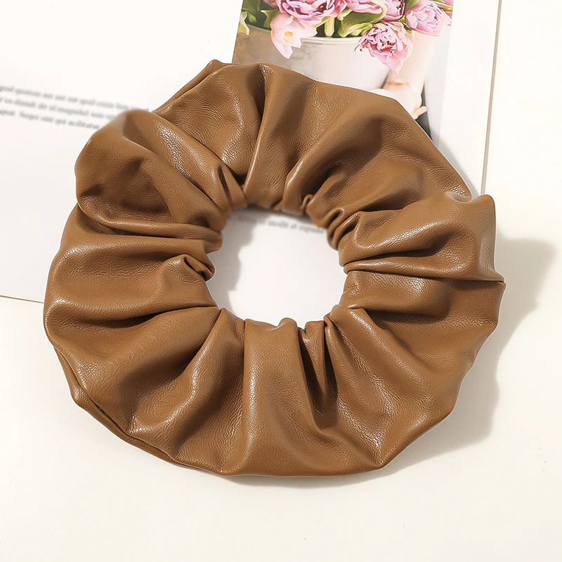 

New Arrival Soft Leather Scrunchie Elastic Hair Ring Ponytail Holder Black Scrunchie for Women Hair Accessories Scrunchie Pack