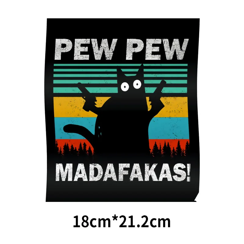 Pew Madafakas Cat T-shirt printing Stickers Halloween Black Knife Killer Applique For Clothes Heat Transfer Vinyl Decor - купить по