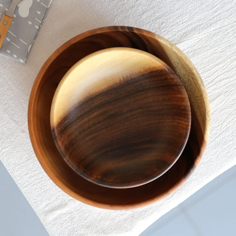 

2PCS Salad Bowl Fruit Decoration Practical Wooden Household Kitchen Bowl Cutlery Basin Fruit Bowl Salad Bowl Storage