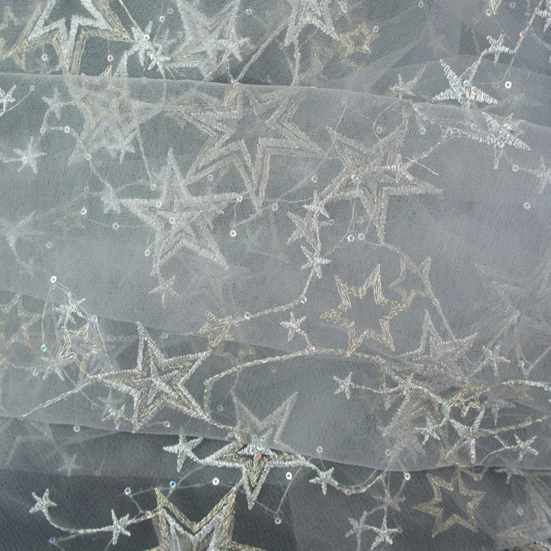 Width130CM Вышивка Звезда Тюль Мягкий блесток ткань для DIY свадебное праздничное