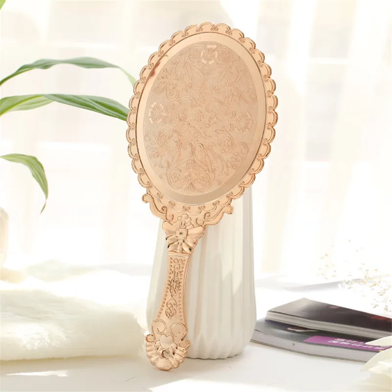Rose Gold 1 шт. портативное винтажное зеркало для макияжа, овальное круглое зеркало для рук, благородное восстановление, древние способы, Корт, зеркало, инструмент для красоты - Цвет: Rose Gold