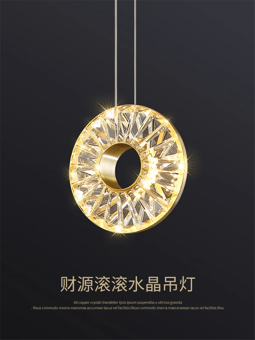 

Nordic restaurant Crystal Luster pendant lights modern single ring luxury copper lamps LED dining room bedside hanging fixtures