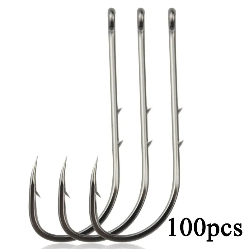 AS 100pcs/lot Texan Hooks Fishing Soft Worm Hooks High Carbon Steel Wide Super Lock Fishhooks Lure Softjerk Hooks Fishing Tackle