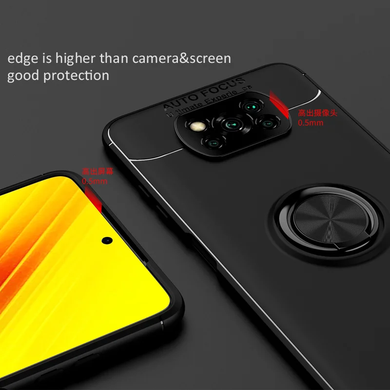 KEYSION Shockproof Case For Xiaomi POCO X3 NFC X3 Pro X3 GT Soft Silicone Ring Stand Phone back cover for POCO M3 M4 Pro 5G F3