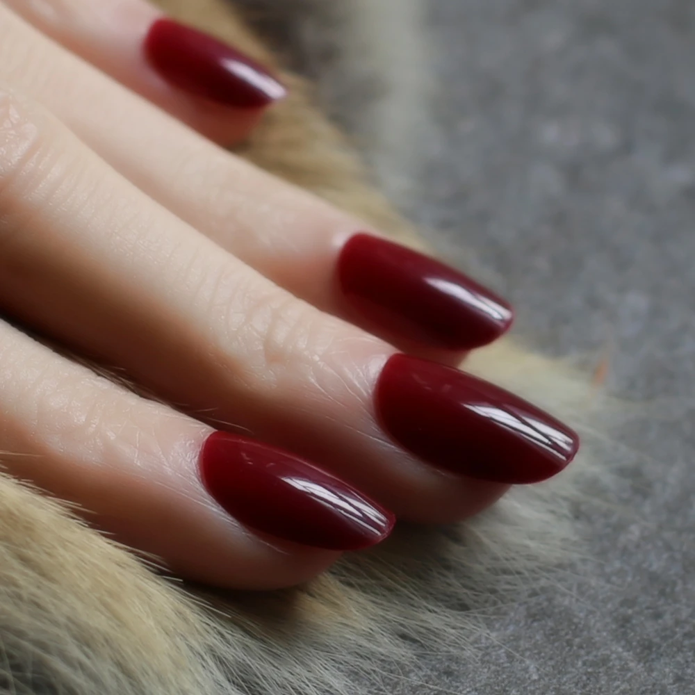 MqpQ новый продукт продажи накладные ногти бордовые Длинные овальные красный
