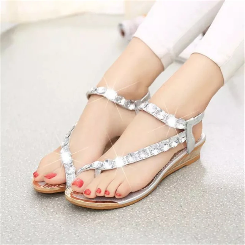 

Women's Shoes 2021 Summer New Korean Style Sandals Women's Non-Slip Flat Student Rhinestone Flip-Toe Beach Roman Shoes