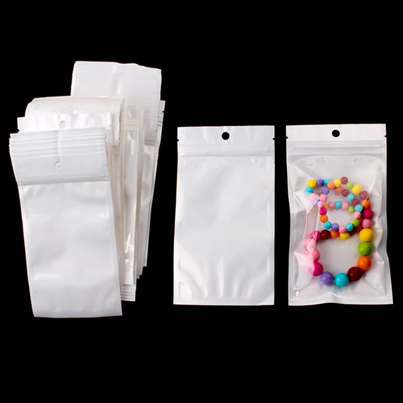 50/100Pcs Self Sealing Zipper Opp Bag Resealable Packaging Bag Pouches Jewelry Earring Storage Bag Pearlescent Film Ziplock Bag