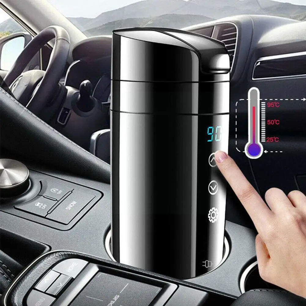 

400ML Car Heating Cup Temperature Display Smart Insulation Coffee Water Kettle Car Heated Steel Mug Electric Cup Cup Stainl B8V9