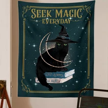 Cat Mysterious Divination Witchcraft Tapestry Wall Hanging Magic Hand Crystal Ball Decoration Hippie Mattress Dorm Room Decor
