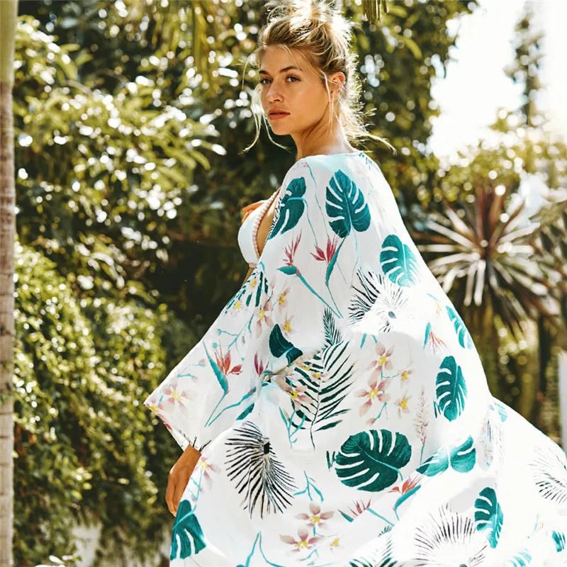 Пикантное летнее платье женское кимоно с цветочным принтом купальник шифоновый