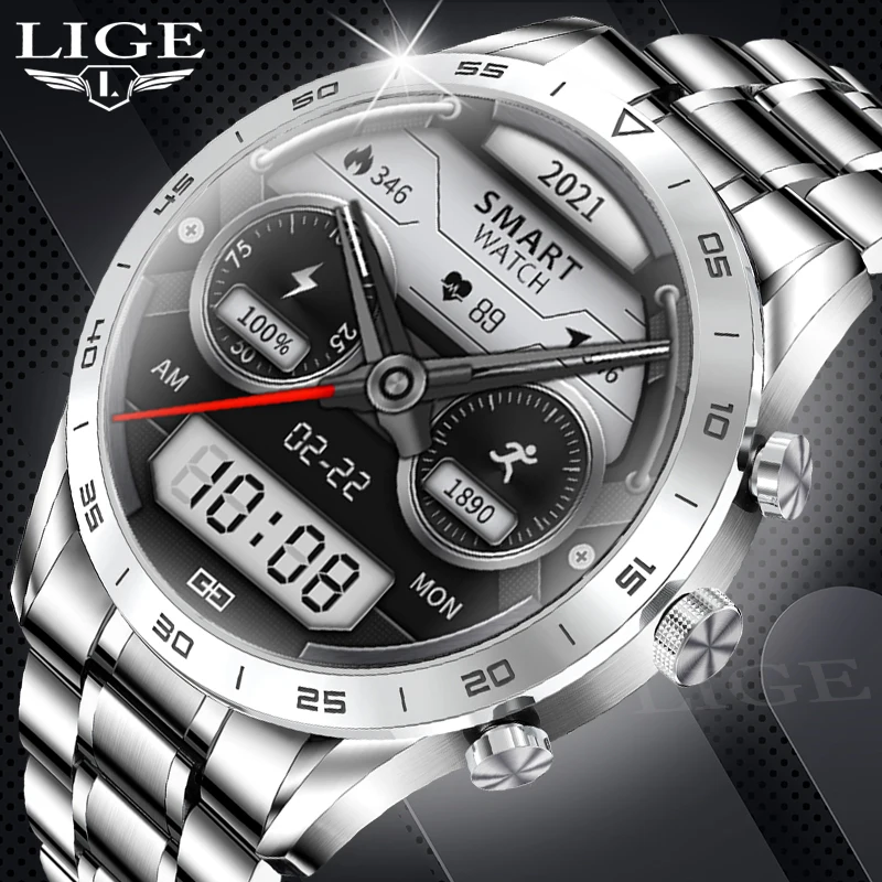 

LIGE ECG+PPG Smart Watch Mens 454*454 HD 1.39 inch display Bluetooth Call IP68 Waterproof 2021 New Dial call Smartwatch Men+Box