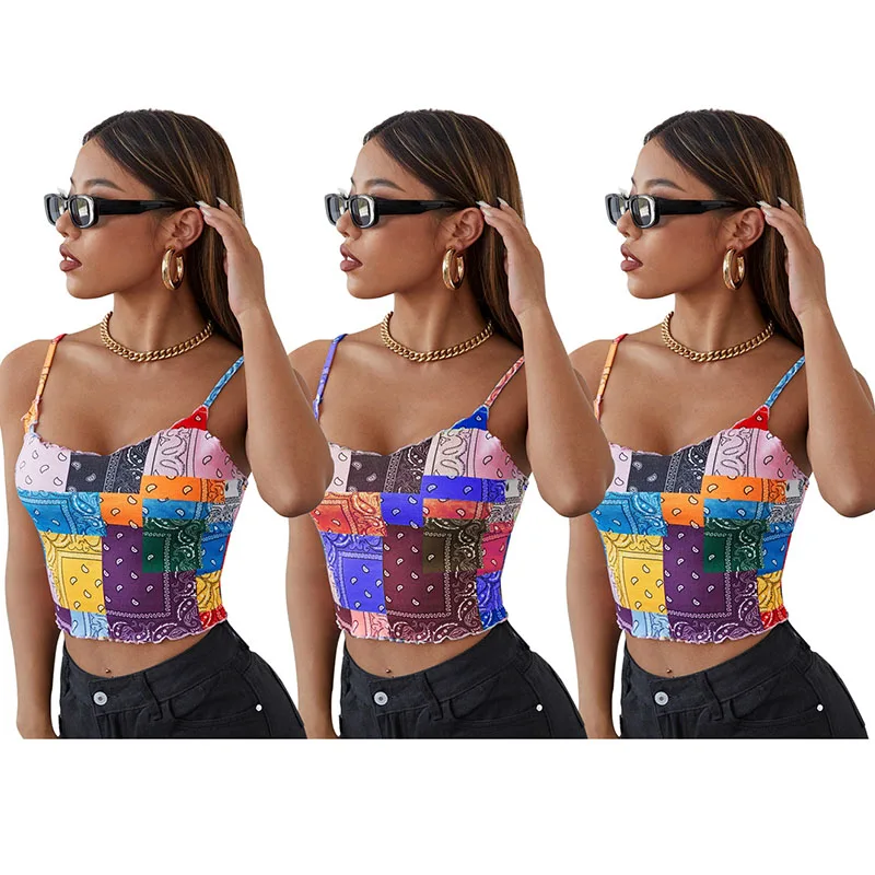 

Knitted Bandana Spaghetti Strap Crop Top Summer Vacation Outfits for Women Y2k Clothes Streetwear Sexy Night Clubwear