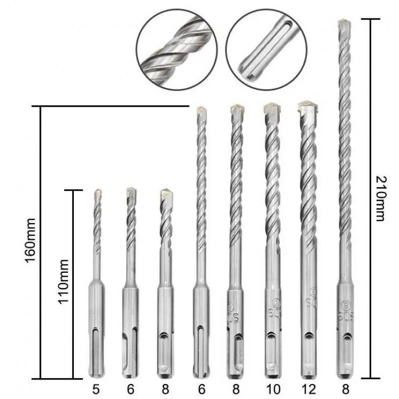 

Electric Hammer Bit 8or11-piece Set Round Handle Two Pit Two Slot Concrete Through Wall Alloy Impact Bit Sds Plus Drill Set