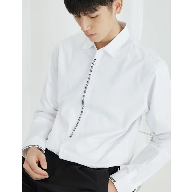 

Spring Autumn Men's Blouse Turn Down Collar Long-sleeved Embroidery Fashion New Casual Business Personality Wear Male Shirt Top