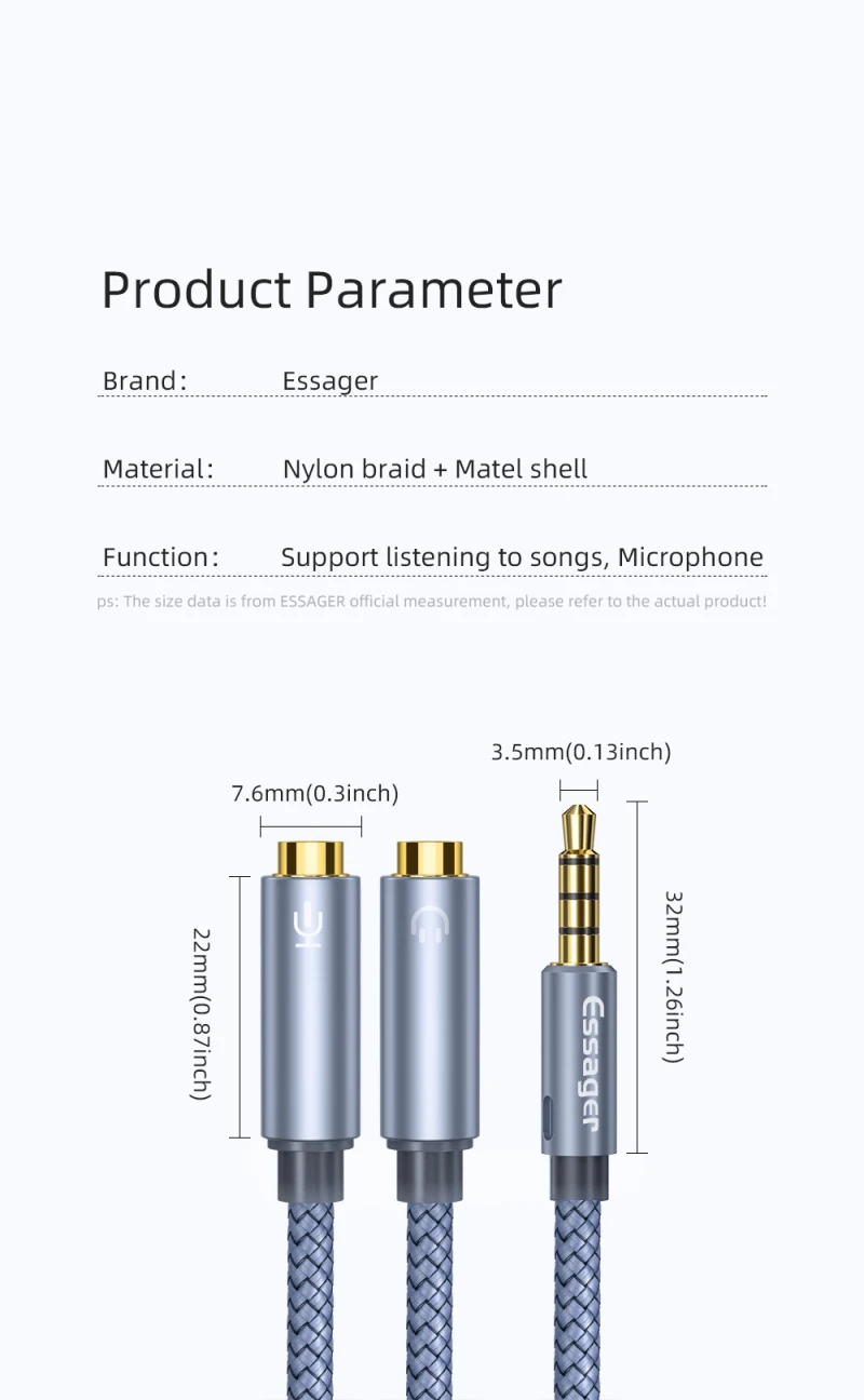 Essager Audio сплиттер для наушников Aux кабель 3 5 мм разъем штырь-двойной гнездо Mic Y
