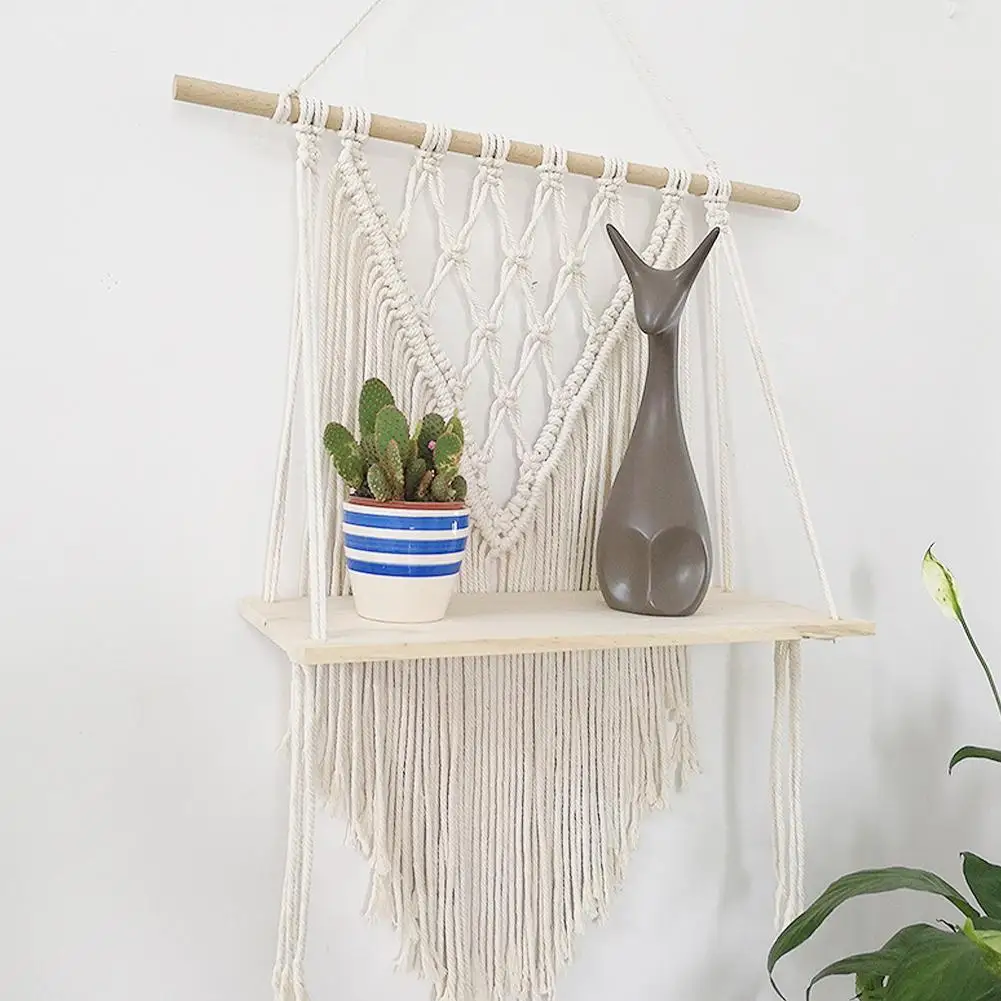Вешалка для макраме в богемном стиле деревянная подвесная полка растений