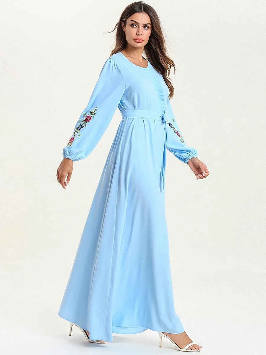 Мусульманская абайя женское хиджаб платье этнический цветок со шнуровкой