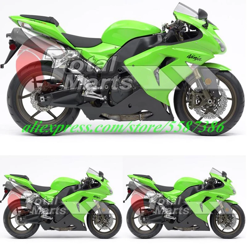 

Полный обтекатель для мотоцикла из АБС-пластика, 4 подарка, подходит для Kawasaki Ninja ZX-10R ZX10R 2006 2007 06 07, комплект кузова, зеленый, черный