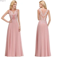 misshow prom dresses dusty pink chiffon long gown elegant a line scoop neck sleeveless vestidos de gala