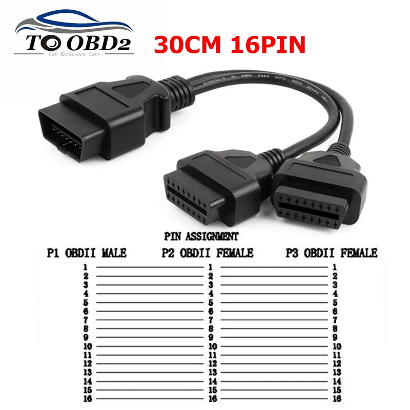 OBD2 30 см 16 контактный кабель удлинитель сплиттер Мужской Двойной Женский Y OBD 16PIN