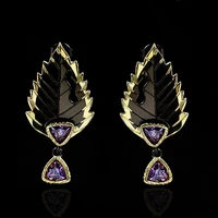2021 new trend exquisite leaf feather shape pendant earrings purple ladies earrings luxury original ladies jewelry wholesale