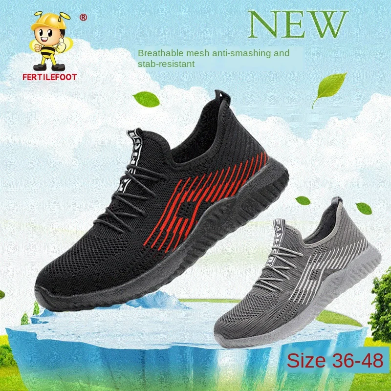 

Кроссовки укрепленные для мужчин и женщин, дышащие безопасные ботинки со стальным носком, дышащие, для работы, защита от проколов, Прямая по...