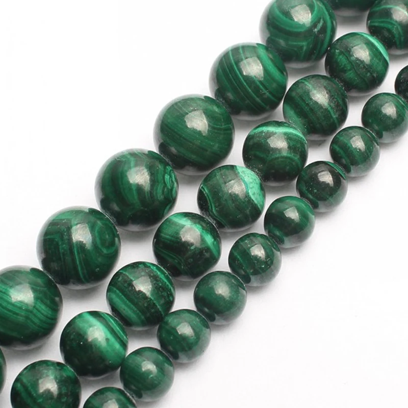 Круглые бусины из натурального камня зеленого малахита свободные для