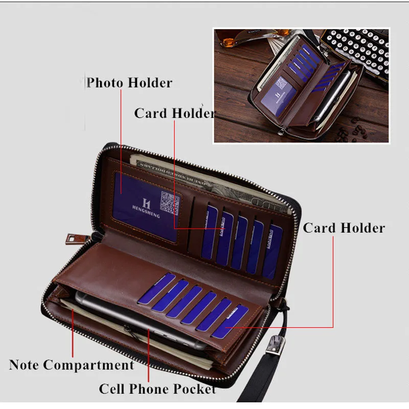 Мужские кошельки от известного бренда клатч с ремешком на запястье Длинный