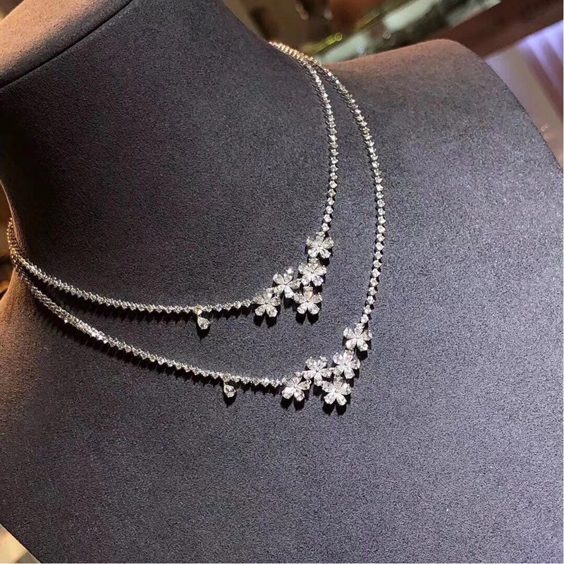 ????? Aazuo 18 18kソリッドホワイトゴールドリアルダイヤモンド5.5ct H Vs高級フルダイヤモンドチョーカーネックレス40センチメートル才能女性 & 女性高品質