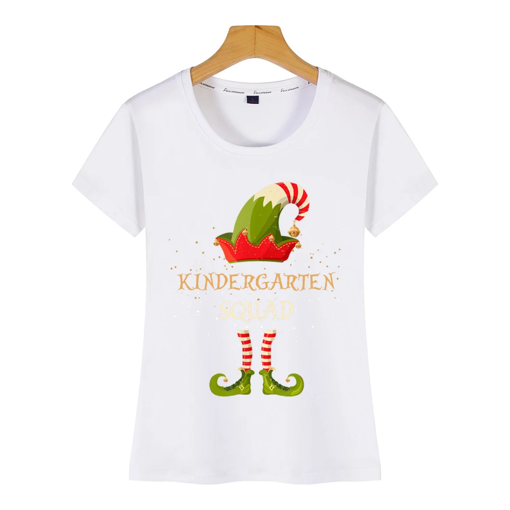 Tops T Shirt Women kindergarten squad christmas xmas elf teacher Design Black Short Female Tshirt | Женская одежда