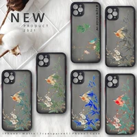 bamboo leaves bird chinese style phone case for iphone 11 12 13 pro max mini 7 8 plus se2020 x xs xr tpu matte transparent funda