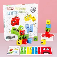64 pcs cards of emotion change blocks kids educational toys wood cube table games expressions puzzles montessori toy