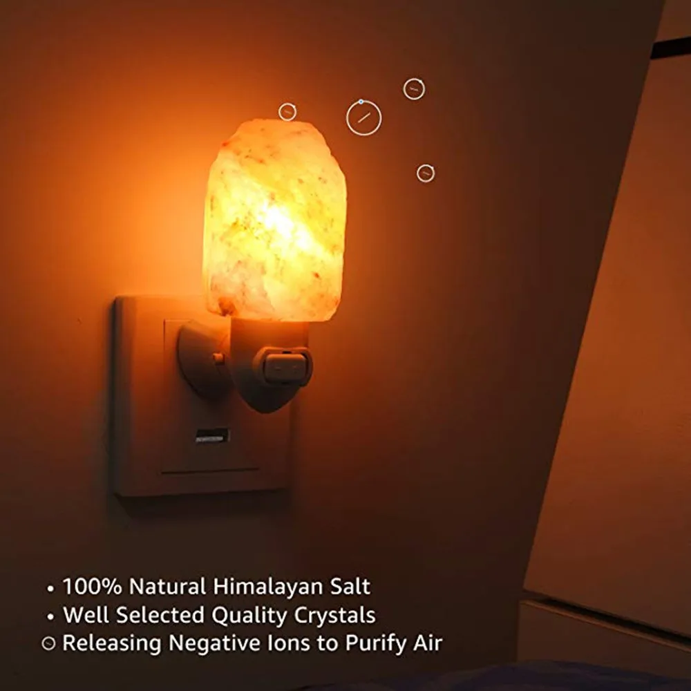 

Himalayan Warm white Salt Lamp Natural Crystal Hand Carved Night Light Home Decor Air Purifying with Plug Release negative ions