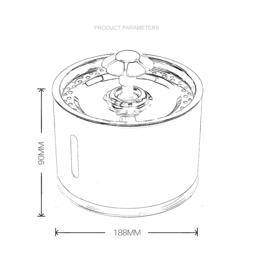 

2.4L LED Automatic Pet Drinking Bowl Stainless Steel Ultra Mute Water Fountain Water Feeder Dispenser Container