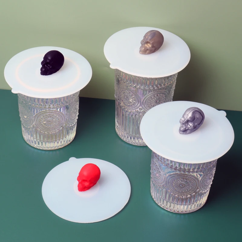 

4colors Round Silicone Cup Cover Heat-resistant Leak Proof Skull Lid Cute And Dustproof And Insect Proof Cup Cover Dropship