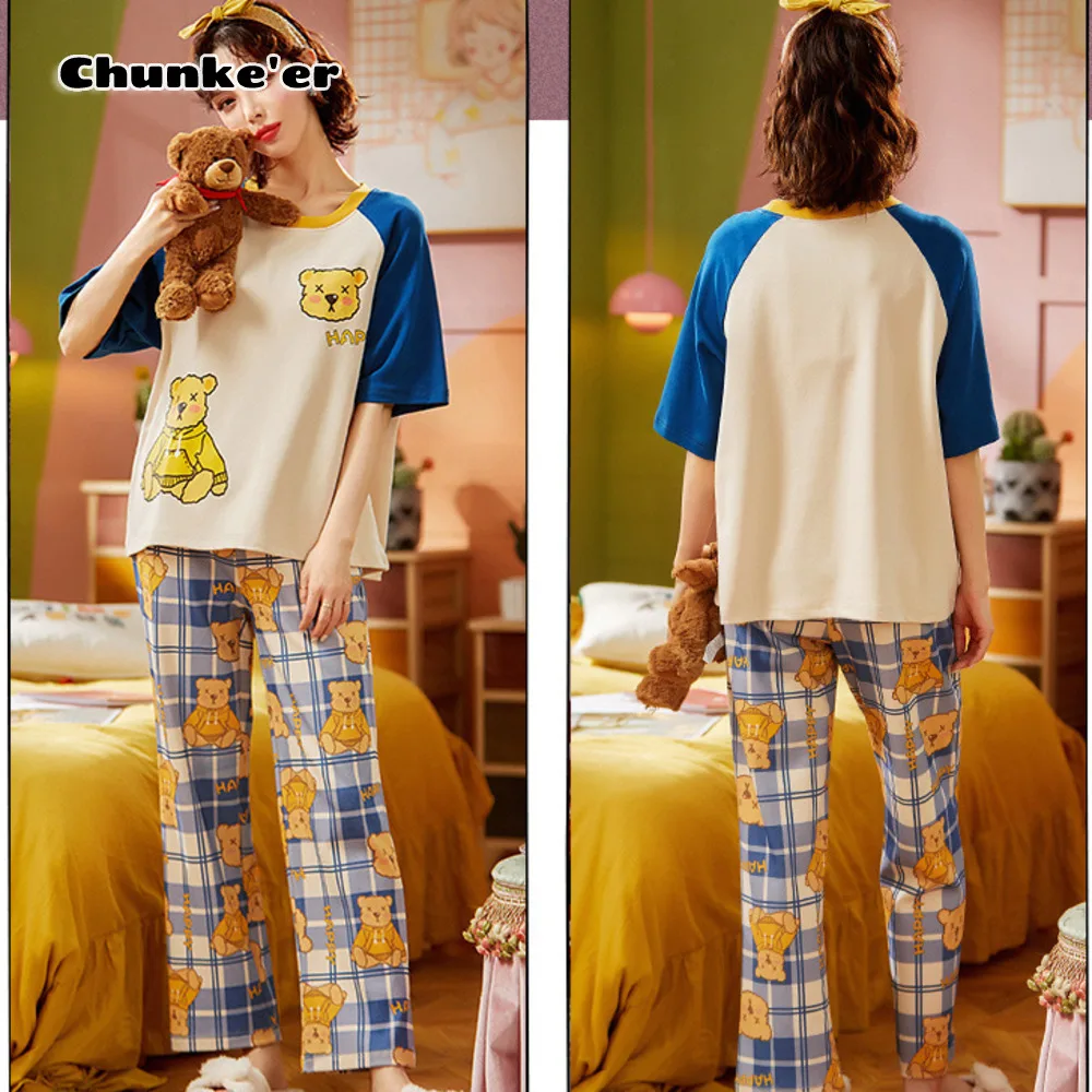 

2021 New Pajamas Women's Summer Suit Cotton Pullover Short Sleeve Leisure Cartoon Home Suit Women's Two Piece Suit Pajama Set