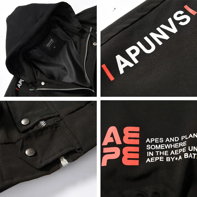 Mens Jackets Autumn Red Hip Hop Streetwear Big Pocket Bomber Male Jacket Windbreaker Hooded Fashion Outwear Coat Casual | Мужская одежда