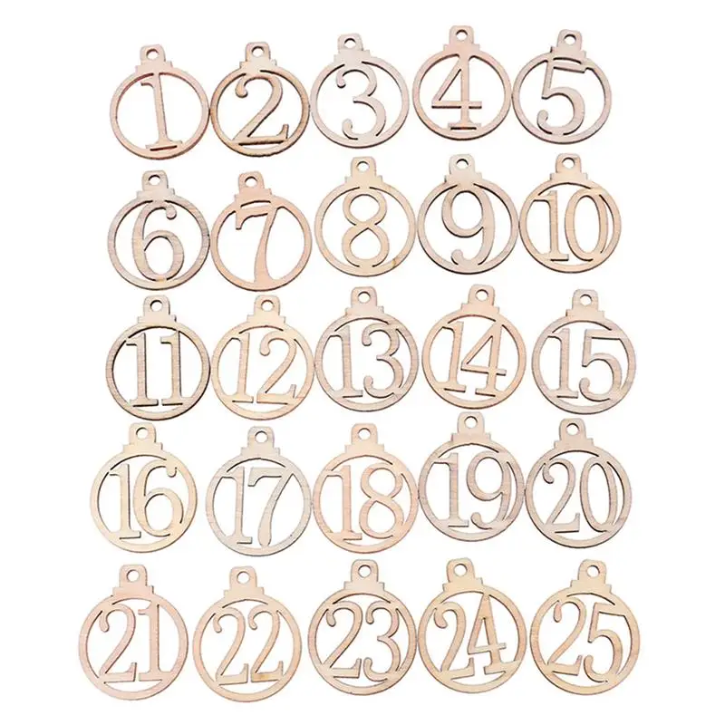

1-25 Numbers Christmas Calendar Tags 1-25 Wooden Christmas Advent Calendar Gift Tags Number Label Hanging Tags 2022 New Year