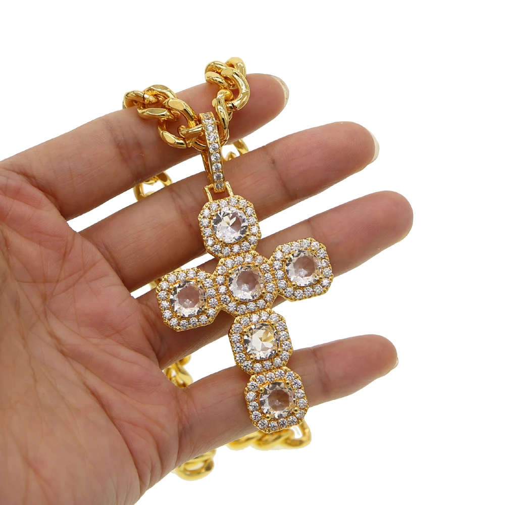 Роскошное длинное ожерелье в стиле хип-хоп широкое тяжелое с подвеской крестом