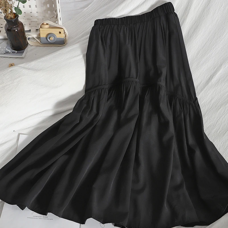 

KUSAHIKI Stretch High Waist Patchwork Woman Skirts Korean Causal Solid Mid-calf Skirt 2021 Spring Summer New Faldas Mujer 6G681
