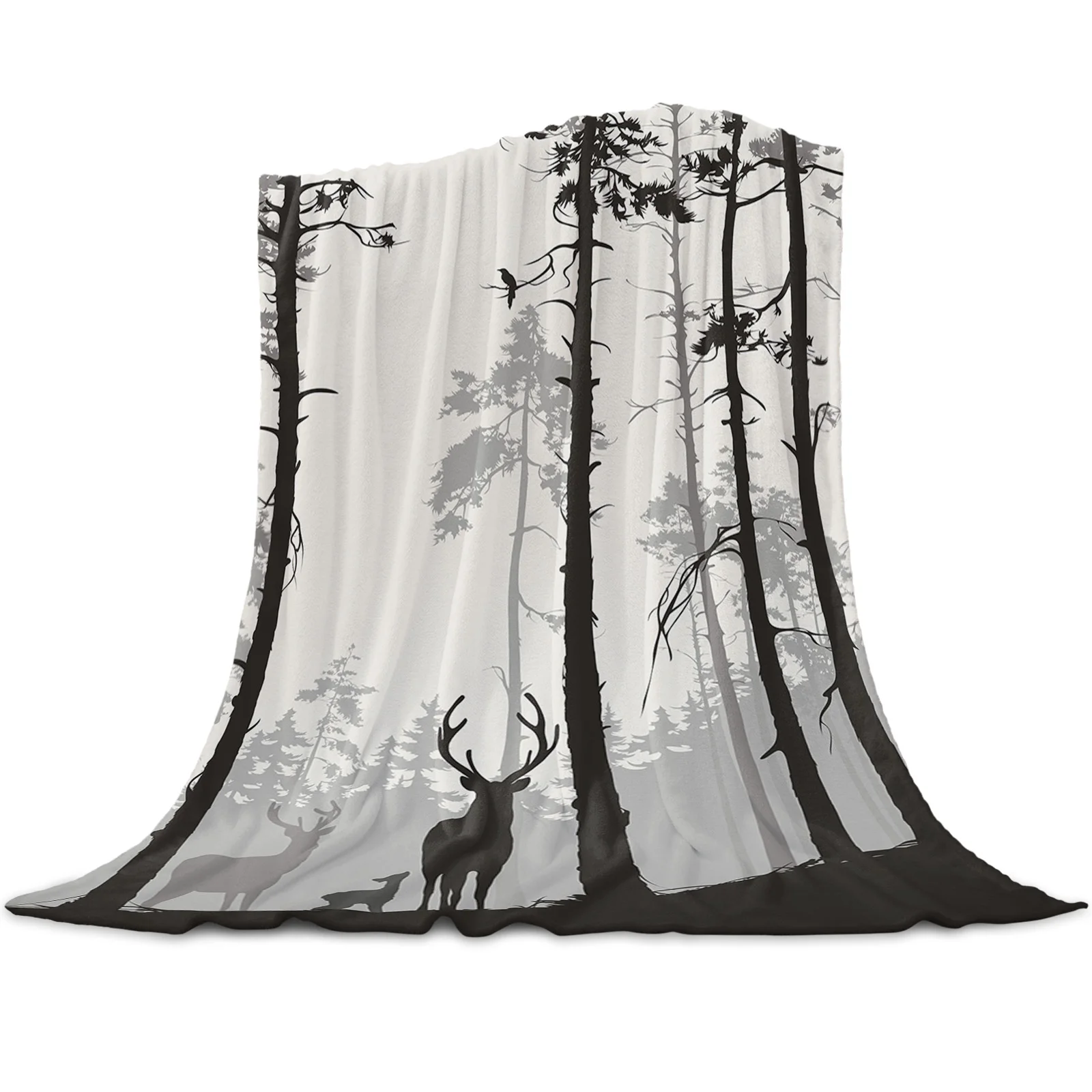 

Reindeer Pine Tree Silhouette Throw Blanket Home Decoration Sofa Blanket Warm Microfiber Blankets for Bedroom