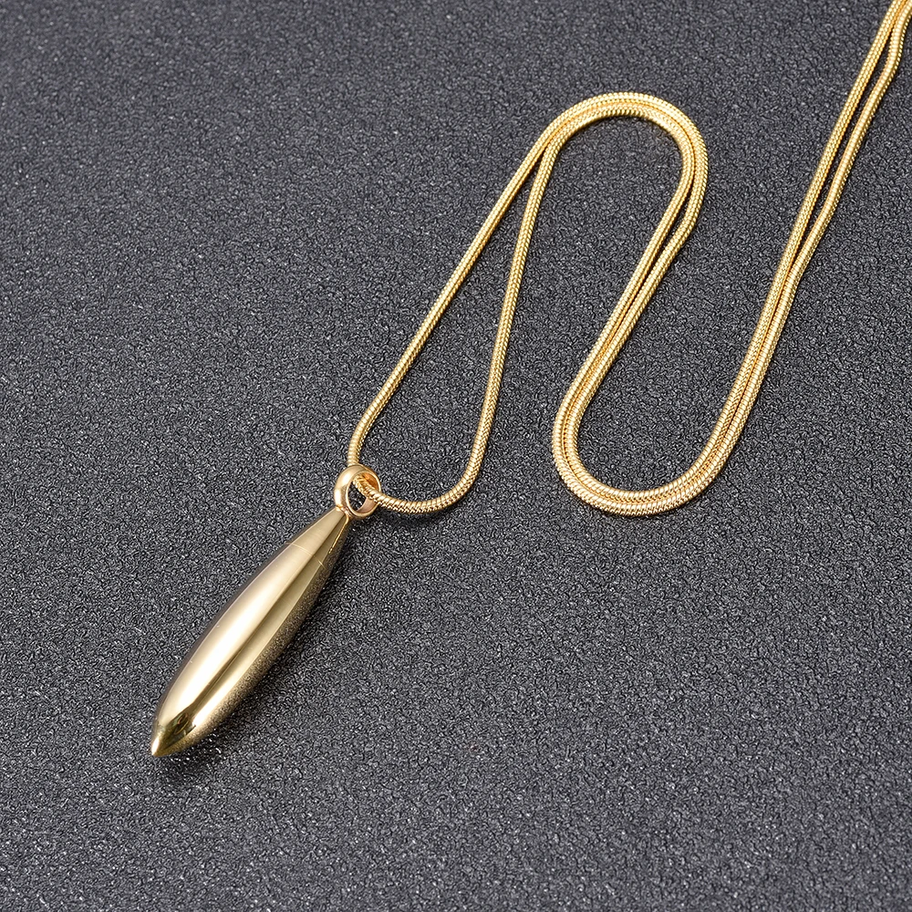 

IJD9995 Bullet Memorial Ashes Locket Keepsake Gold Stainless Steel Cylinder Cremation Urn Pendant Souvenir Jewelry