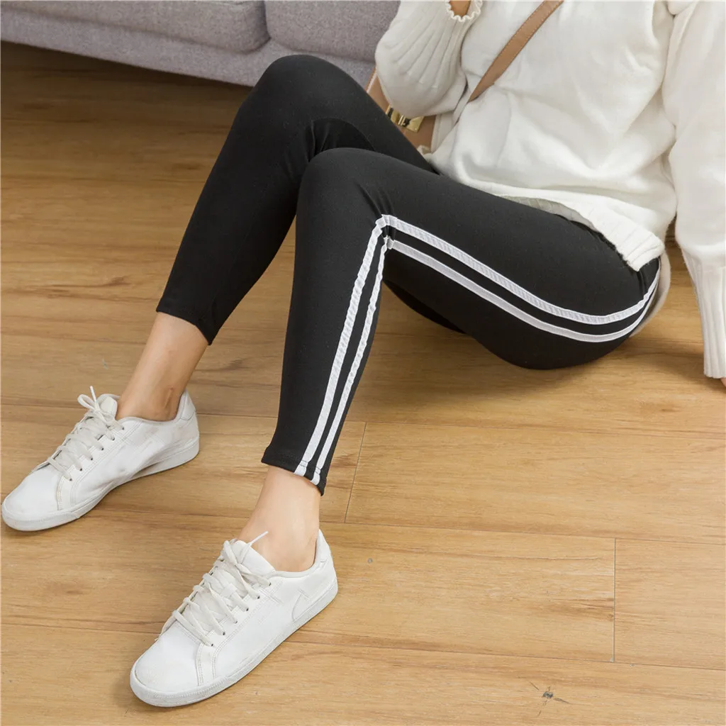 Женские эластичные леггинсы для фитнеса бега йоги с принтом в полоску высокая