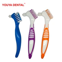 dual head false teeth toothbrush multi layered denture cleaning brush non slip ergonomic rubber handle dental oral care products